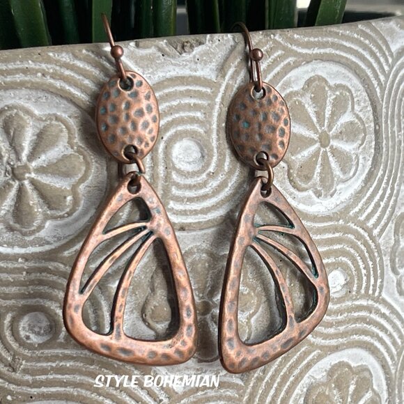 Bohemian Bronze Labradorite Stone Hippy Dangle Earrings - Picture 6 of 8